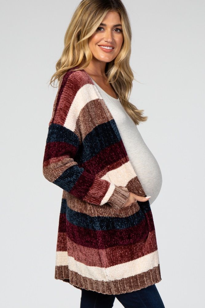 Multi-Color Striped Chenille Maternity Cardigan | PinkBlush Maternity