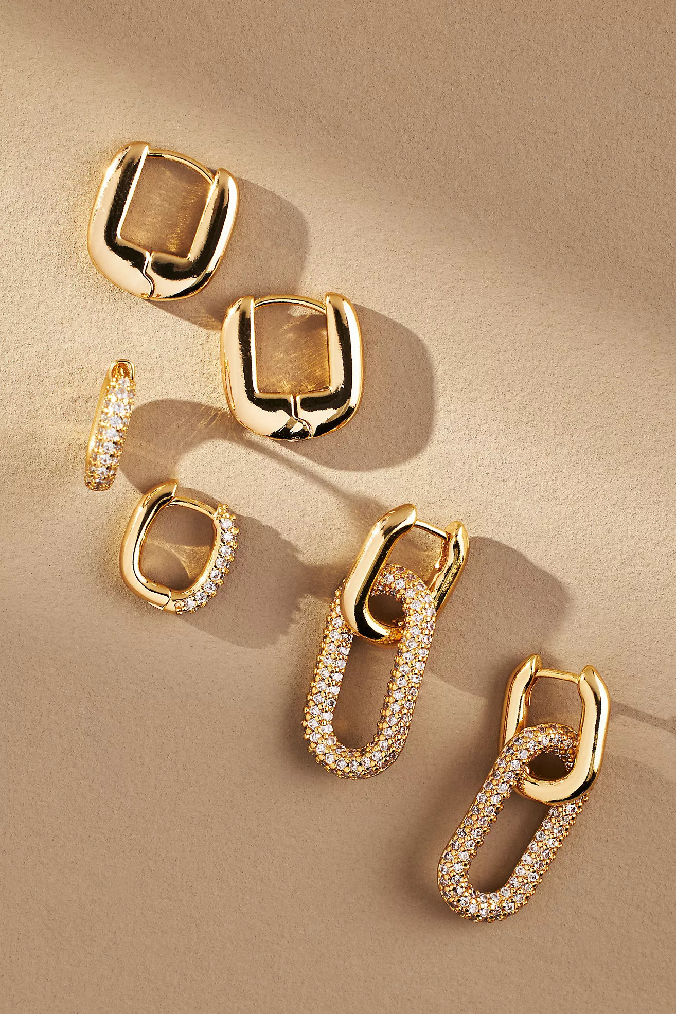 Paperclip & Pavé Huggie Earrings, Set of 3 | Anthropologie (US)