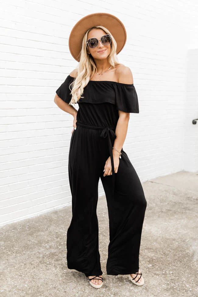 Moment Of Truth Off The Shoulder Jumpsuit Black FINAL SALE | The Pink Lily Boutique