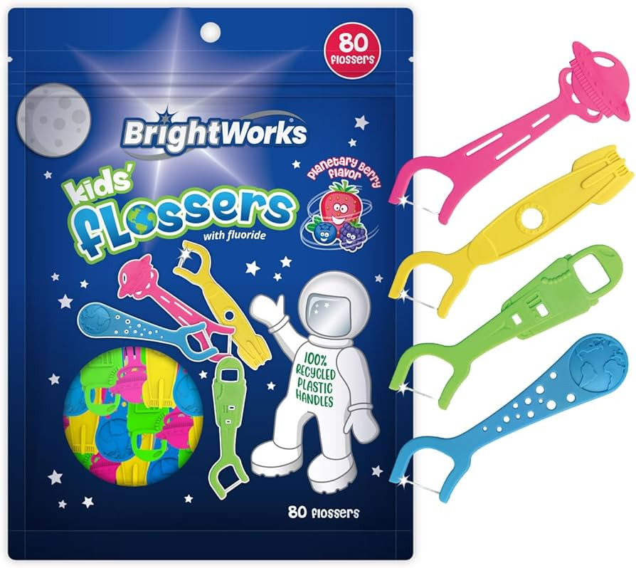 BrightWorks Kids Fun Space Flossers, Mixed Berry Flavor Fluoride [240 Floss Picks Total] Colorful... | Amazon (US)
