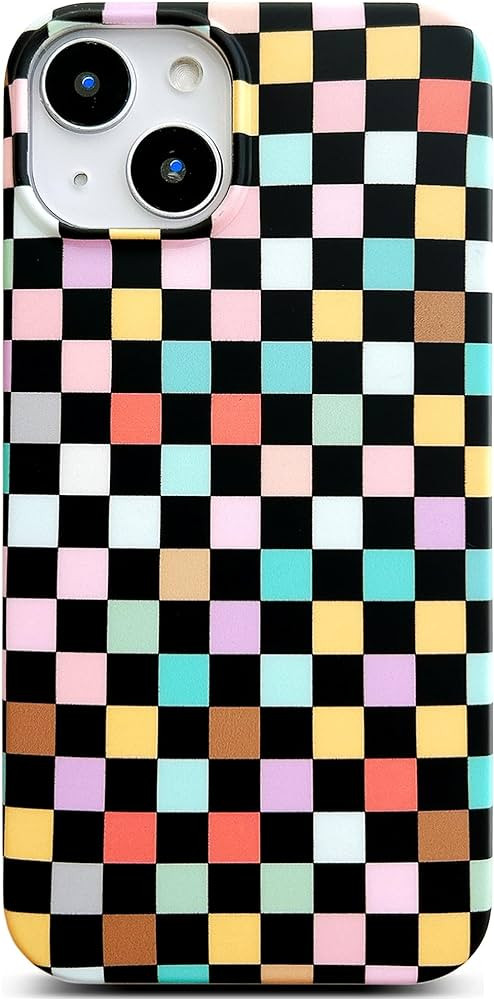Qokey for iPhone 14 Case,for iPhone 13 Case,Vintage Colorful Checkerboard Design Case for Girls W... | Amazon (US)