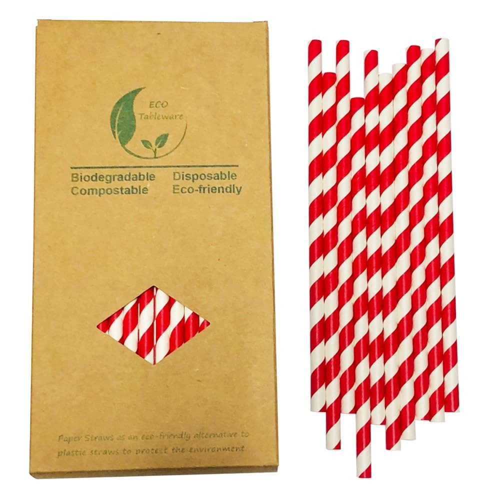 Red & White Striped Paper Straws, Disposable Drinking Straws for Birthday Christmas Party Decorat... | Amazon (US)
