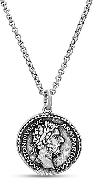 Steve Madden Oxidized Stainless Steel Coin Necklace for Men (Various Styles) | Amazon (US)
