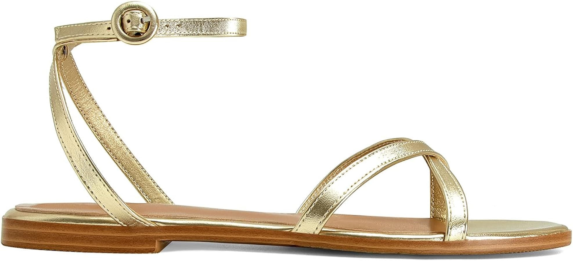 Flat Sandals for Women Buckle Strap Gladiator Square Open Toe Comfortable Beach Summer Sandals | Amazon (US)