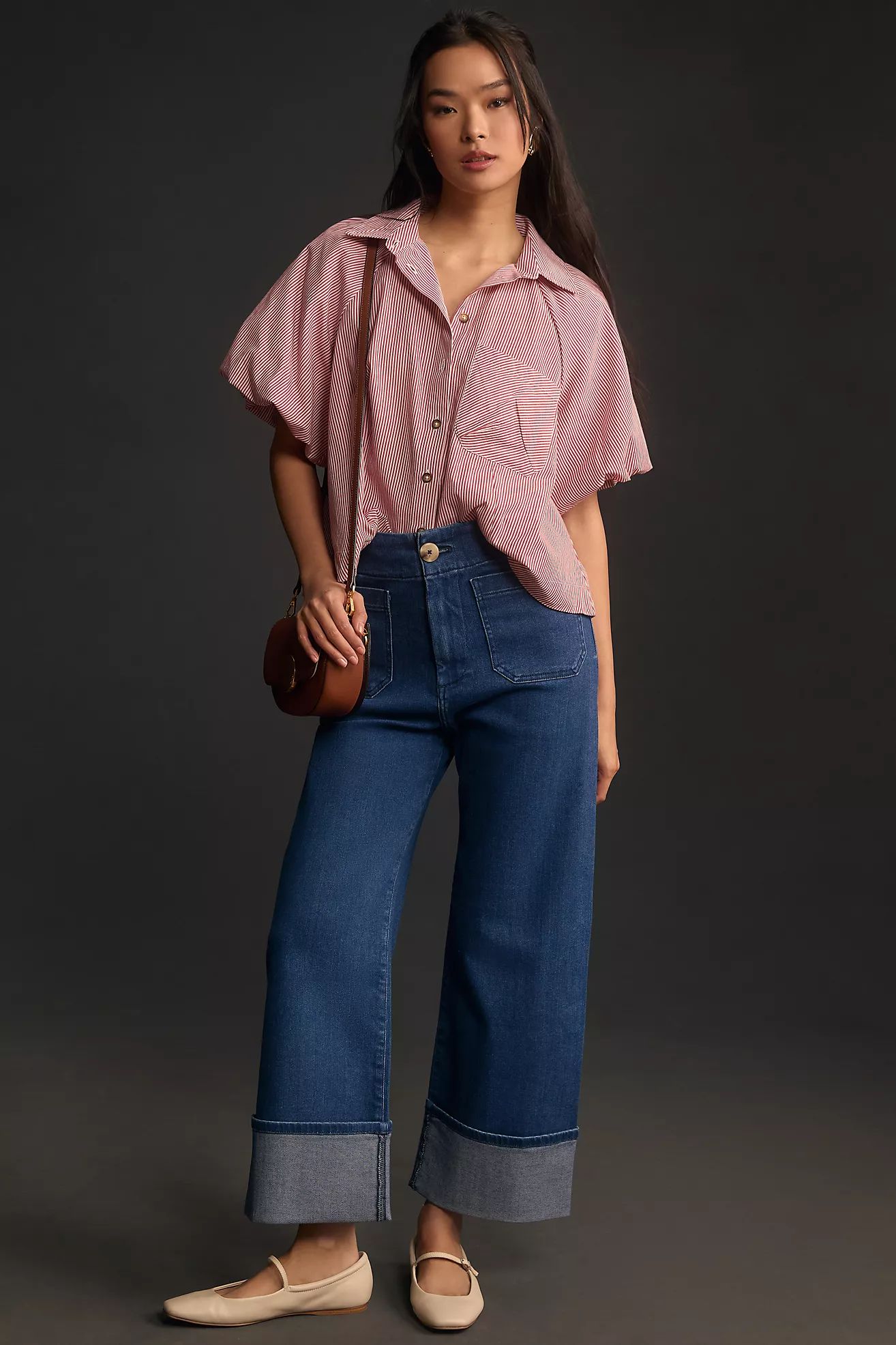 The Colette Denim Cuffed Wide-Leg Jeans by Maeve | Anthropologie (US)