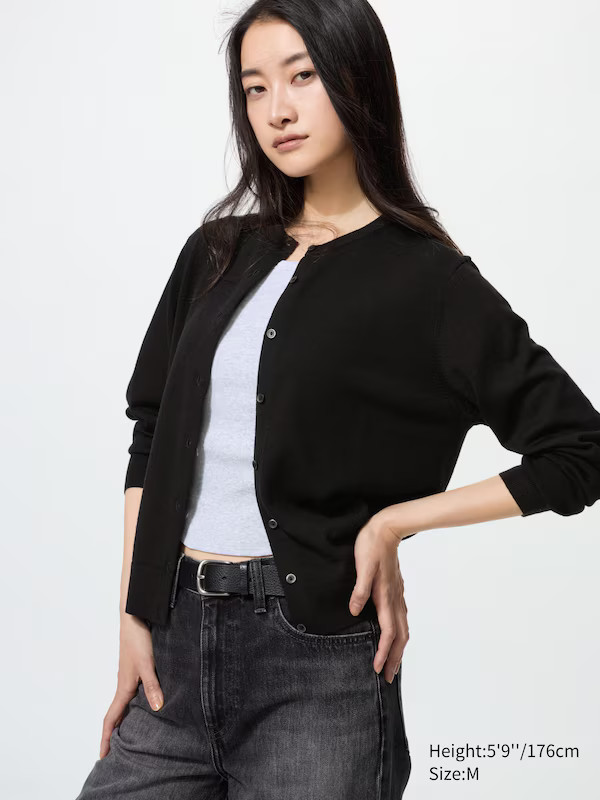 100% Merino Crew Neck Cardigan | UNIQLO (UK)