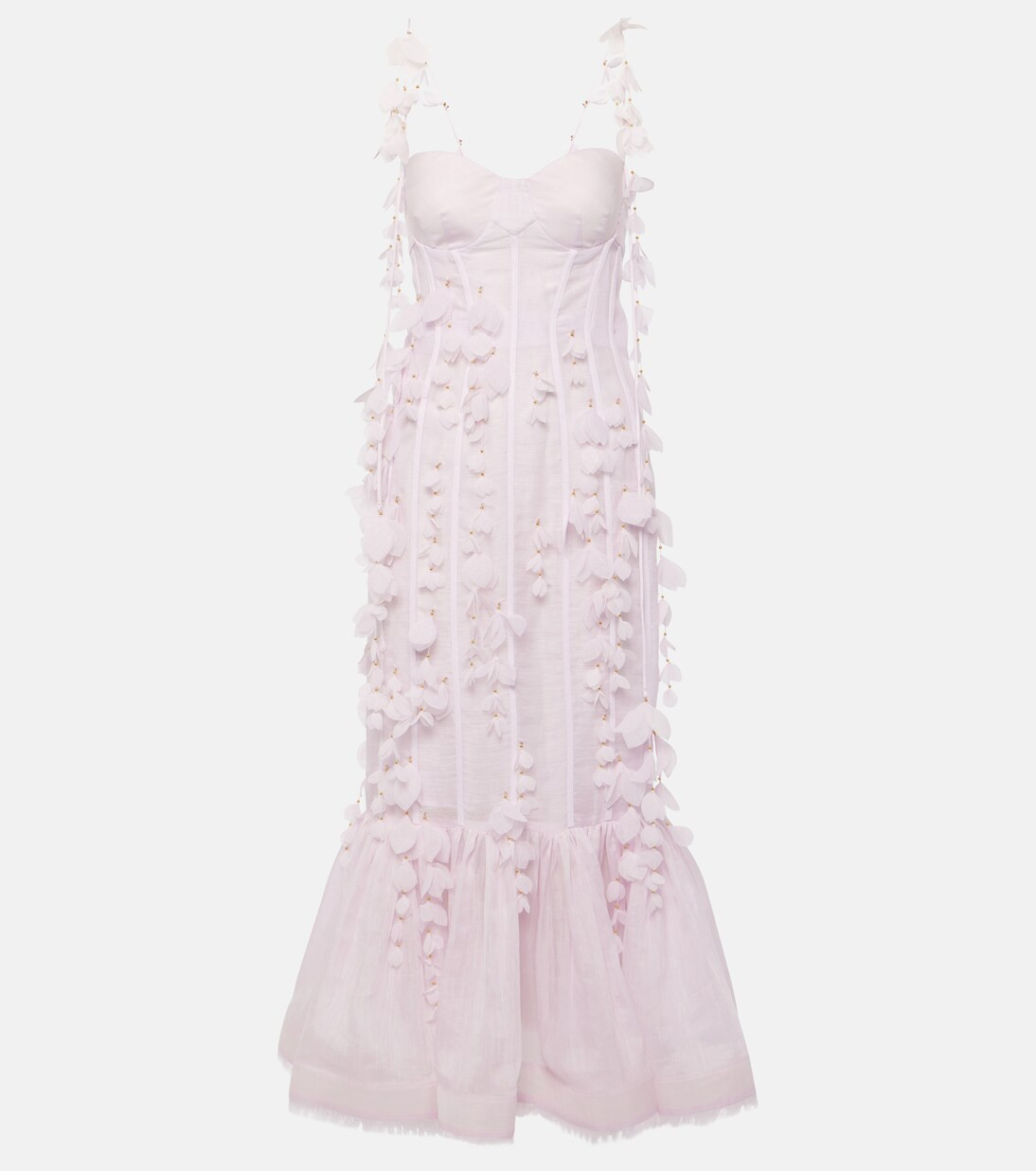 Floral-appliqué linen and silk bustier gown | Mytheresa (INTL)