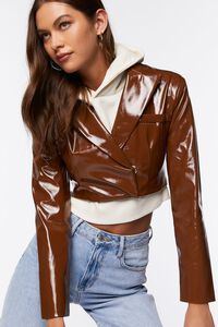 Faux Patent Leather Cropped Blazer | Forever 21 | Forever 21 (US)