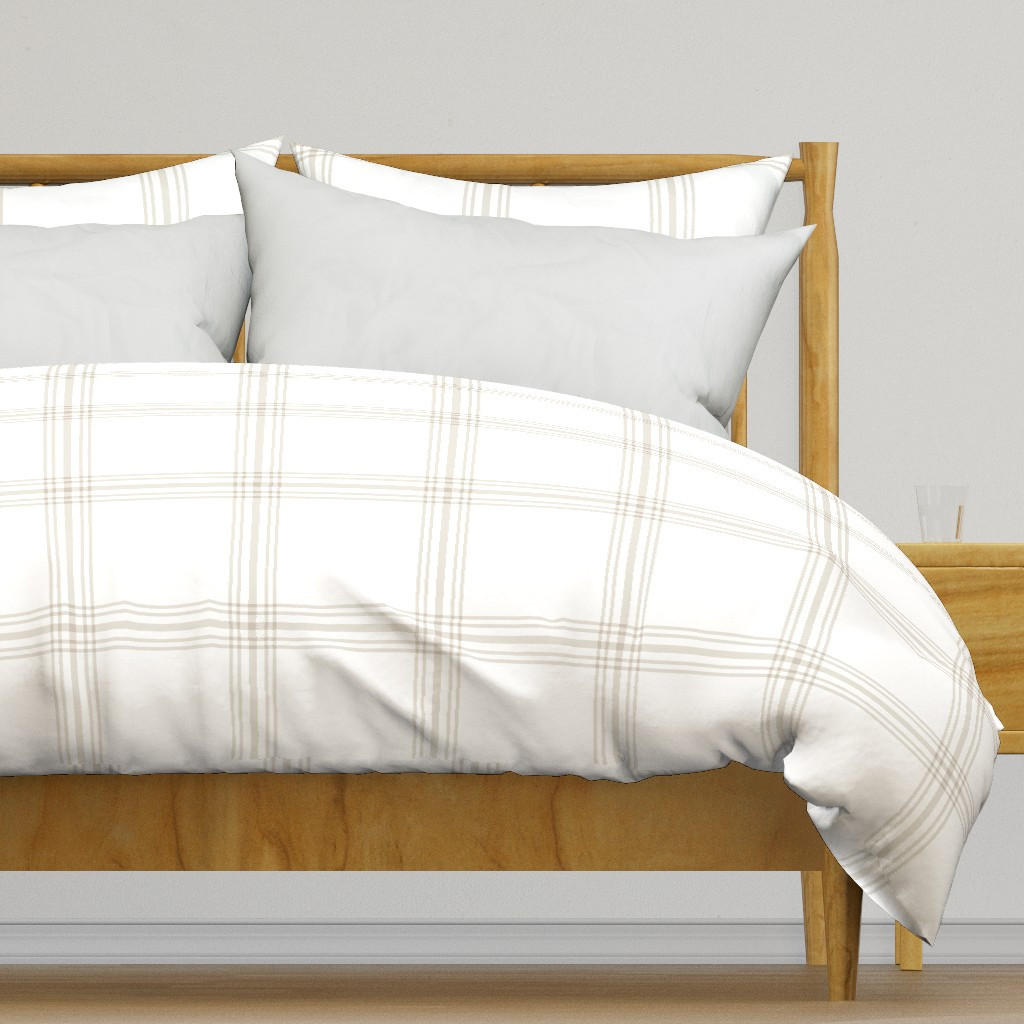 Windowpane Plaid - Greige on white Large Scale Duvet Cover | Spoonflower | Spoonflower