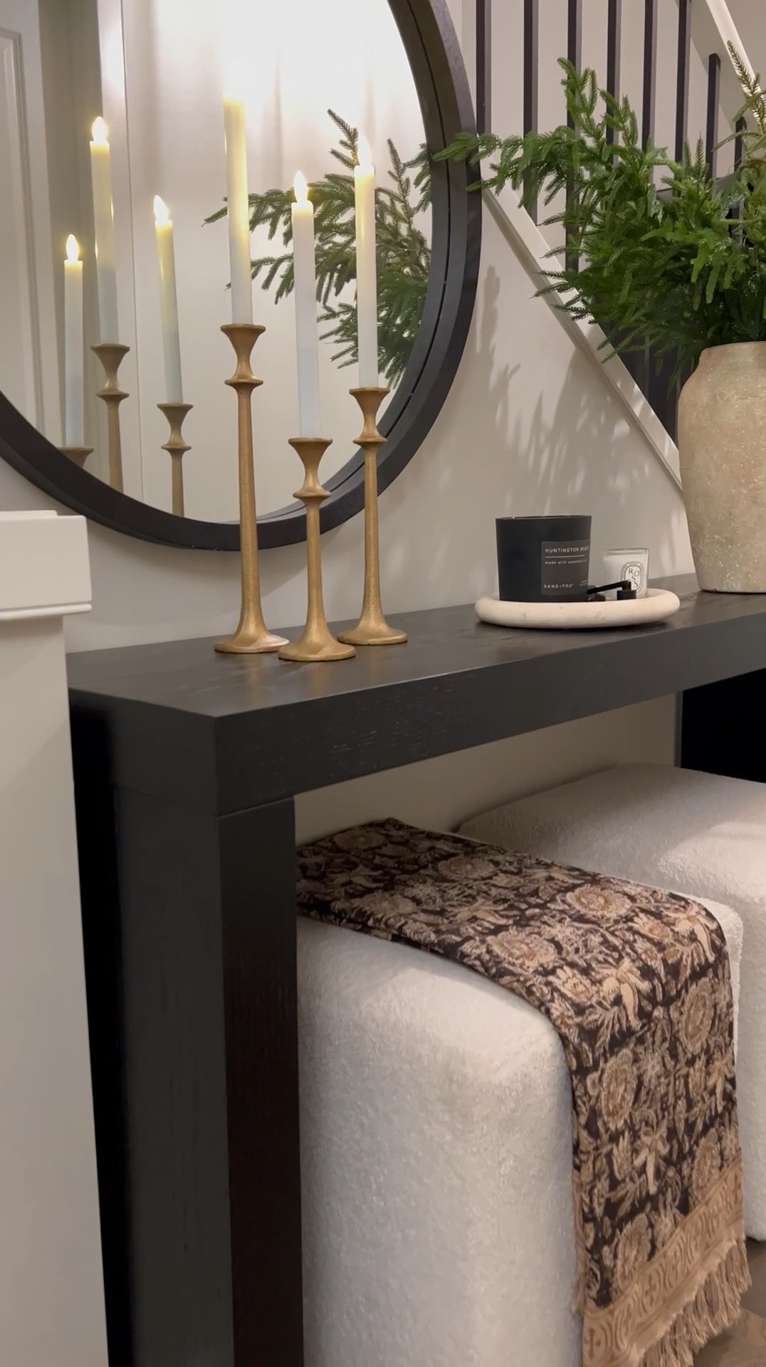 Christmas is just around the corner can you believe?! 😆 I styled this cream ceramic vase with Norfolk pine stems. These sell out fast so hurry and grab yours! 😜 …

Black console table
Round black mirror
Set of 3 candle holders 

#LTKHoliday #LTKHome #LTKVideo