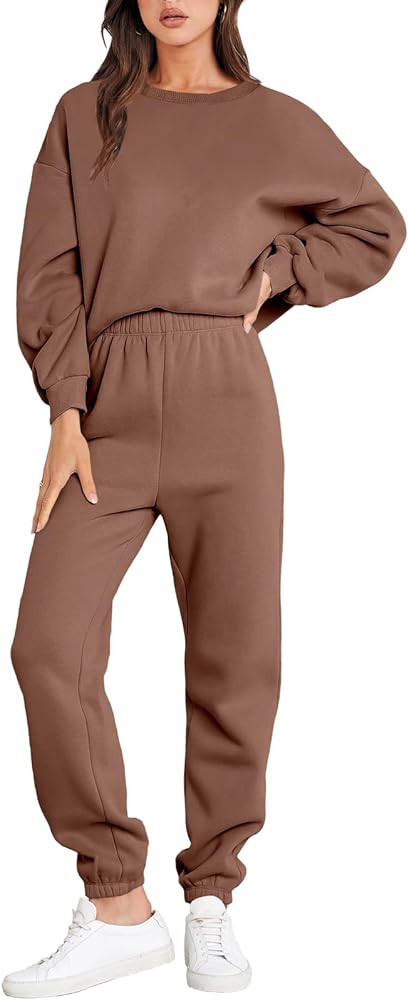 ANRABESS Women's Two Piece Outfits Long Sleeve Crewneck Sweatsuit with Jogger Pants Lounge Sets w... | Amazon (US)