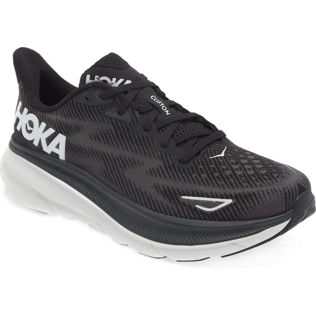 HOKA Clifton 9 Running Shoe in Black /White at Nordstrom, Size 7 | Nordstrom