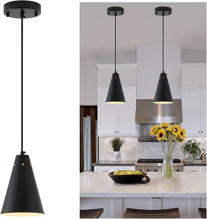 Black Pendant Light for Kitchen light fixtures,Small Modern Industrial Chandeliers with Cone Meta... | Amazon (US)