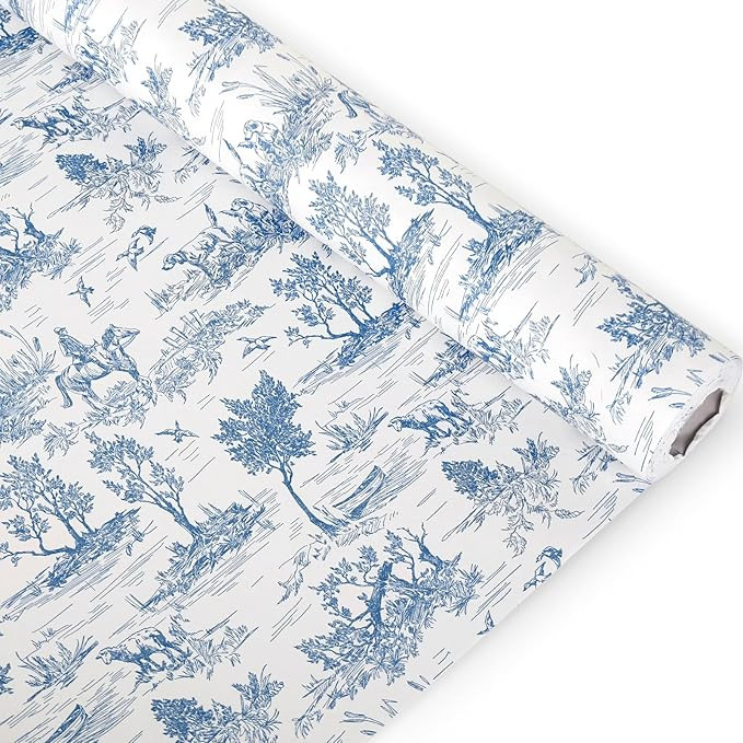 JarThenaAMCS Classic French Village Printed Wrapping Paper Roll 17 In x 32.8Ft White Blue Rustic ... | Amazon (US)