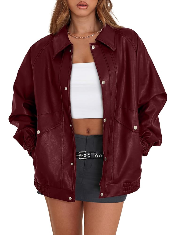 XIEERDUO Leather Jacket Women Fall Outfits 2025 Oversized Motorcycle Y2K Clothes Faux Leather Poc... | Amazon (US)