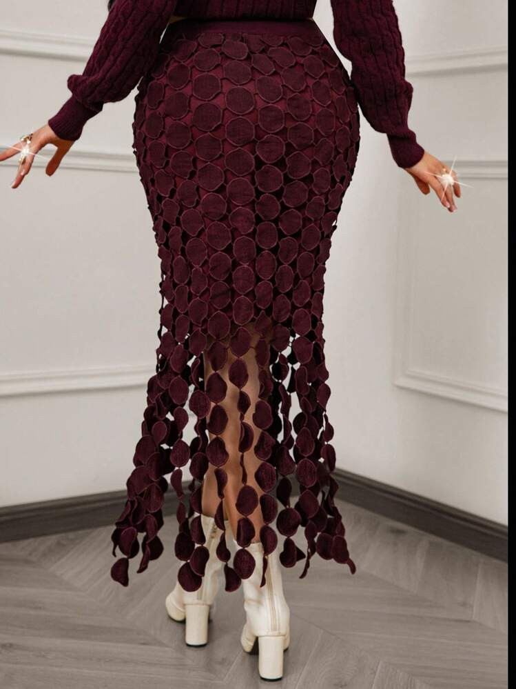 Xyvia Halloween Women's Solid Color Round Patch Mermaid Tail Elegant Skirt | SHEIN