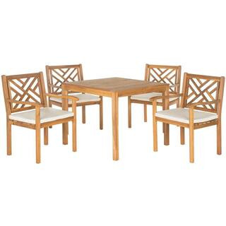 SAFAVIEH Bradbury Teak Brown 5-Piece Wood Outdoor Dining Set with Beige Cushions PAT6720A - The H... | The Home Depot