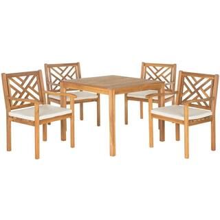 SAFAVIEH Bradbury Teak Brown 5-Piece Wood Outdoor Dining Set with Beige Cushions PAT6720A - The H... | The Home Depot