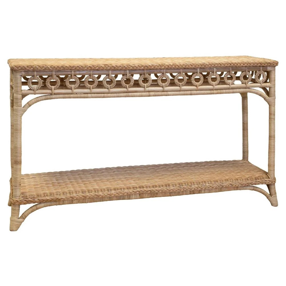 Sage Coastal Beach Natural Handwoven Rattan Console Table | Kathy Kuo Home