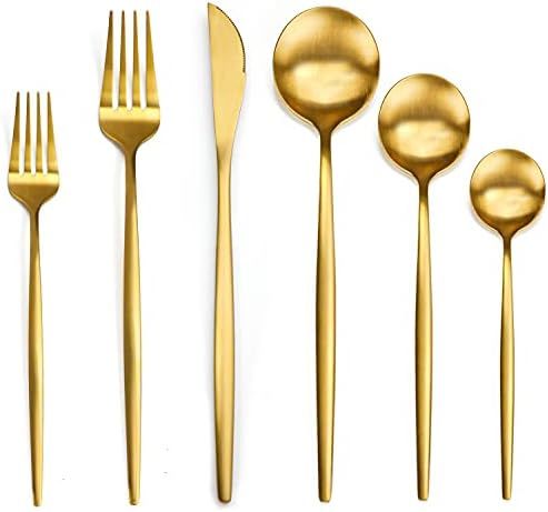 Lovcoala Matte Gold Silverware Set, 12-Piece Stainless Steel Flatware Set, Tableware Cutlery Set Ser | Amazon (CA)