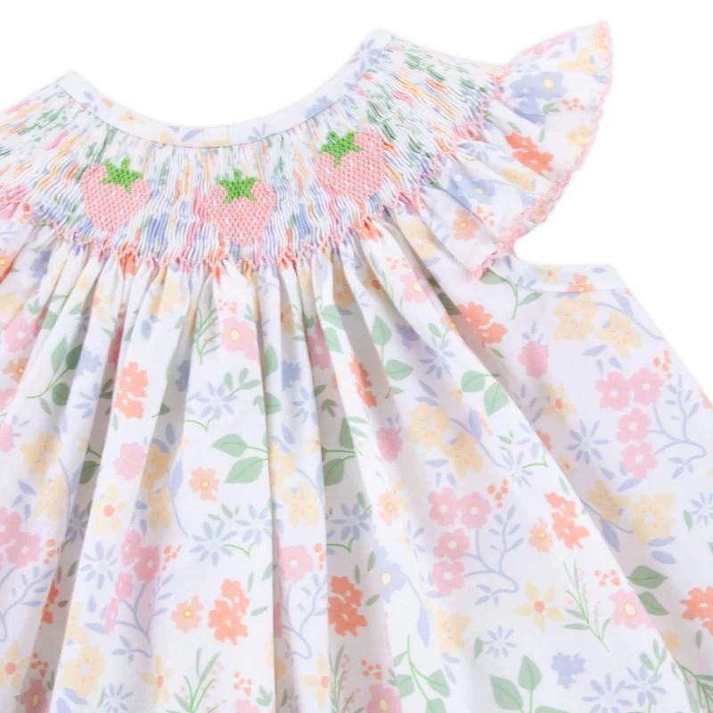 Strawberry Galore Smocked Floral Angel Sleeve Bloomer Set | Classic Whimsy