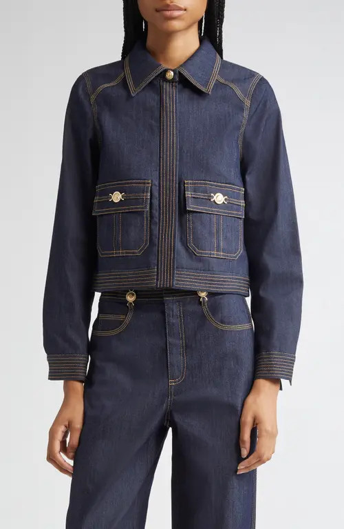 Cinq à Sept Lydie Crop Denim Jacket in Indigo at Nordstrom, Size Medium | Nordstrom