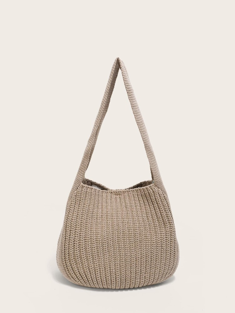 Metal Decor Snap Button Crochet Bag | SHEIN