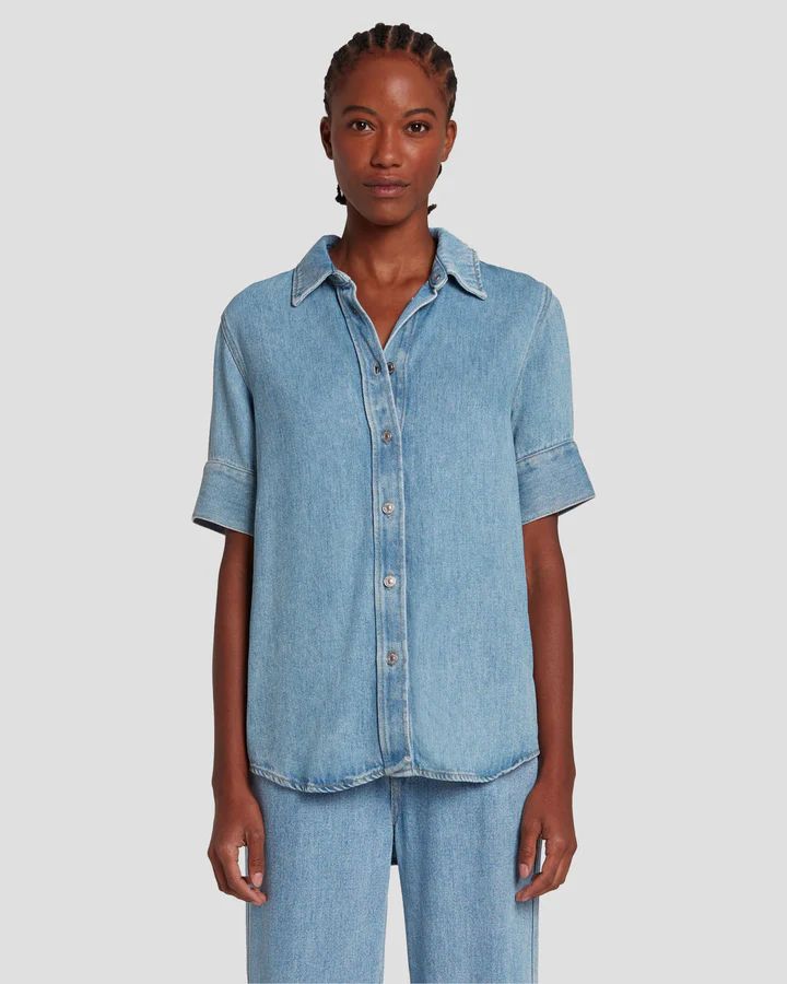 Denim Lustre Short Sleeve Shirt in Volcan Blue | 7 For All Mankind