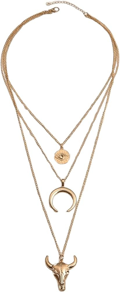 Verdusa Women's Vintage Western Layered Necklaces Fashion Pendant Necklace | Amazon (US)