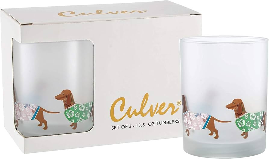Culver Tropical Decorated Frosted Double Old Fashioned Tumbler Glasses, 13.5-Ounce, Gift Boxed Se... | Amazon (US)