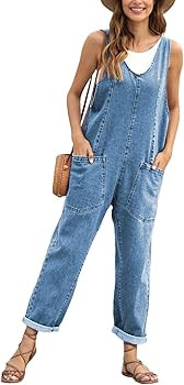 High Roller Denim Jumpsuits for Women Casual Sleeveless Loose Baggy Overalls Jeans Pants Jumpers ... | Amazon (US)