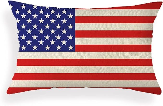 Ogiselestyle American Flag Lumbar Pillow Cover 12x20 inches Happy American Independence Day Cotto... | Amazon (US)