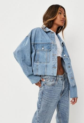 Missguided - Blue Pleat Back 80's Denim Jacket | Missguided (UK & IE)