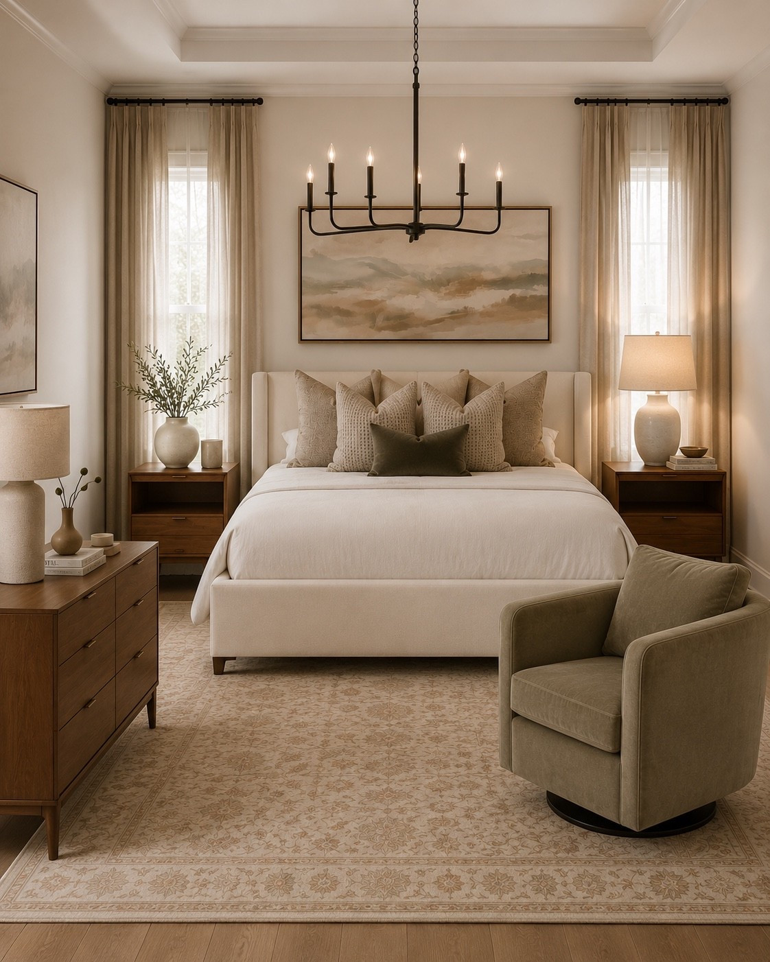Transitional Bedroom Moodboard, Sage green accent chair, Modern bedroom design ideas, modern organic bedroom, bedroom furniture, earthy bedroom design

#LTKhome #LTKsale #LTKstyletip