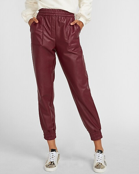 High Waisted Vegan Leather Jogger Pant | Express