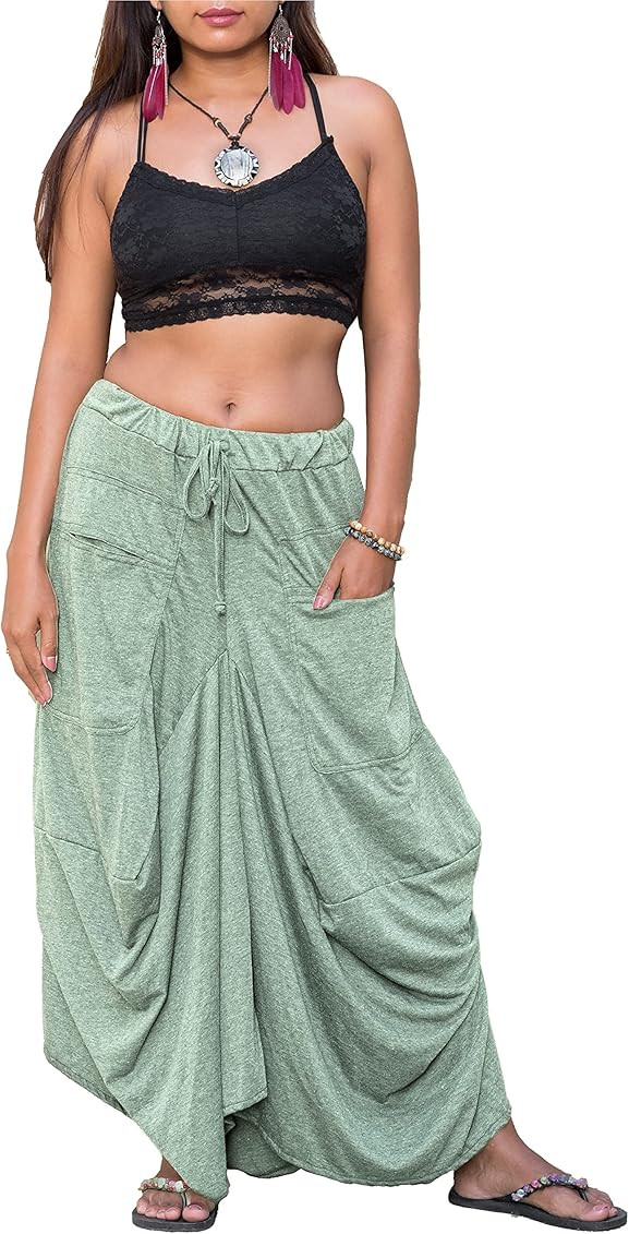Thaluta Women's Maxi Skirt Bohemian with Pockets Gypsy Elastic High Waist Cotton | Amazon (US)