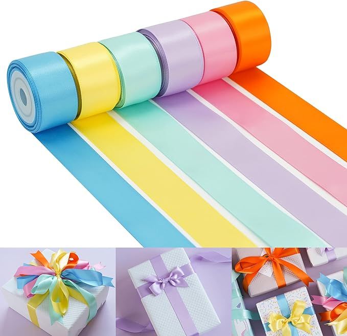 HUIHUANG Pastel Satin Ribbon Thin Ribbon Satin Ribbon Assortment Set 1 Inch x 30 Yards Double Fac... | Amazon (US)