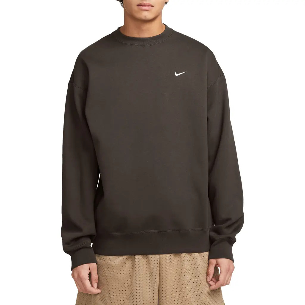 Nike Solo Swoosh Oversize Crewneck Sweatshirt in Baroque Brown/White at Nordstrom, Size X-Large | Nordstrom