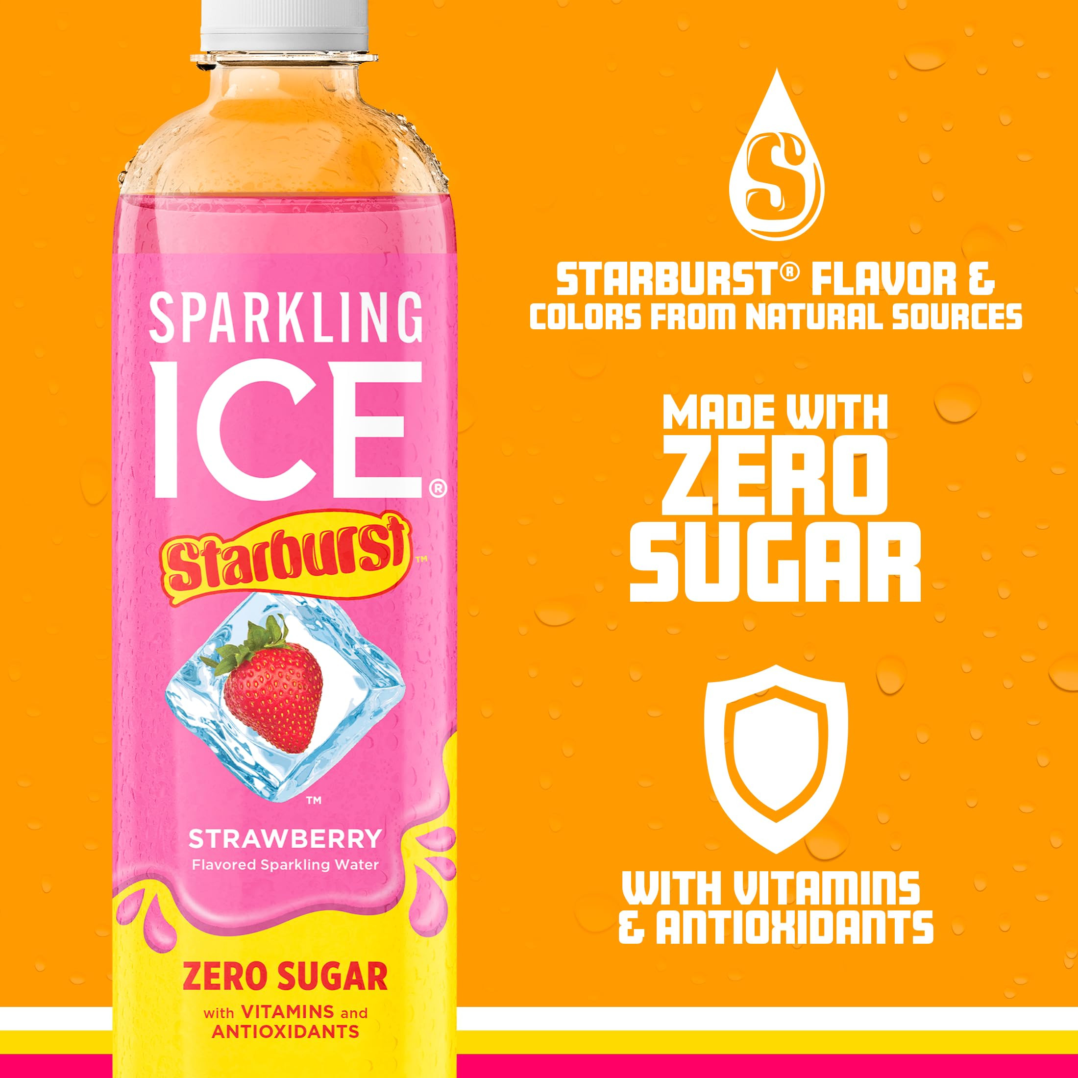 Sparkling Ice STARBURST Strawberry, Zero Sugar Flavored Sparkling Water, with Vitamins and Antiox... | Amazon (US)
