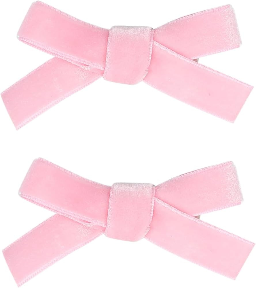 Cute 3.2" Pink Assorted Velvet Bow Hair Clips for Baby Girls, Toddlers, Kids, and Teens - 2 Pack | Amazon (US)
