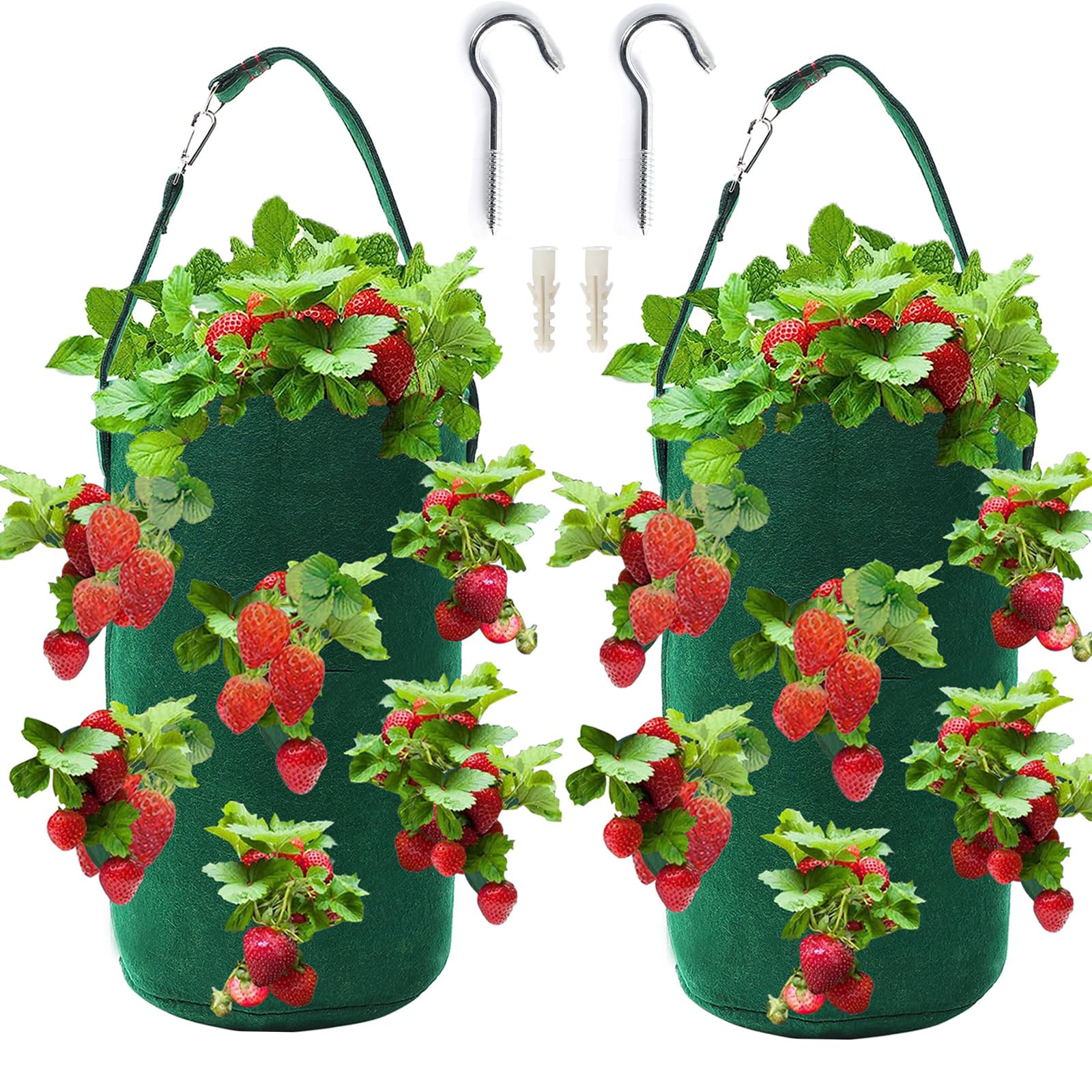 Hanging Strawberry Grow Bag with 12 Holes, 2-Pack Widen Planting Holes 400G Heavy Duty Easy Insta... | Amazon (US)