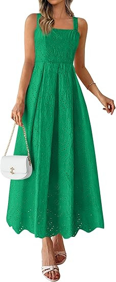 PRETTYGARDEN Womens Sleeveless Maxi Summer Dresses 2026 Hollow Out Eyelet Square Neck Ruffle Flow... | Amazon (US)