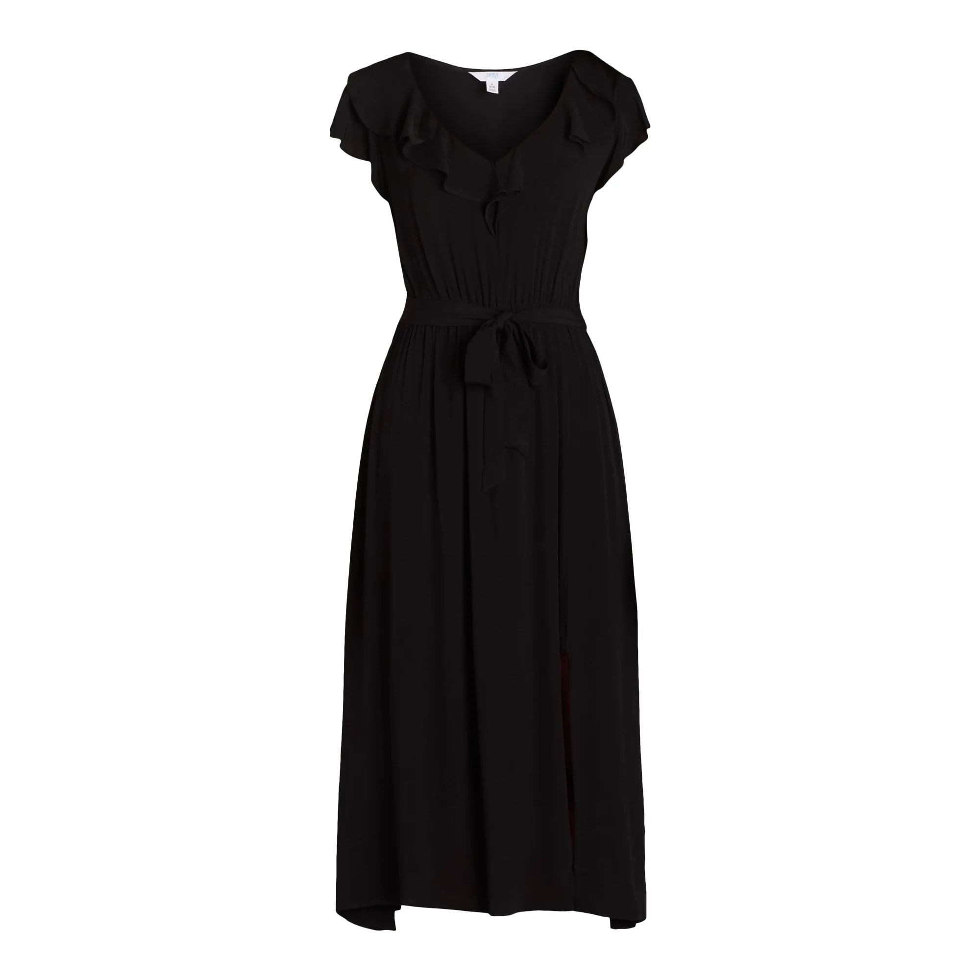 Time and Tru Women's and Women's Plus Ruffle Neck Midi Dress, Sizes XS-4X | Walmart (US)