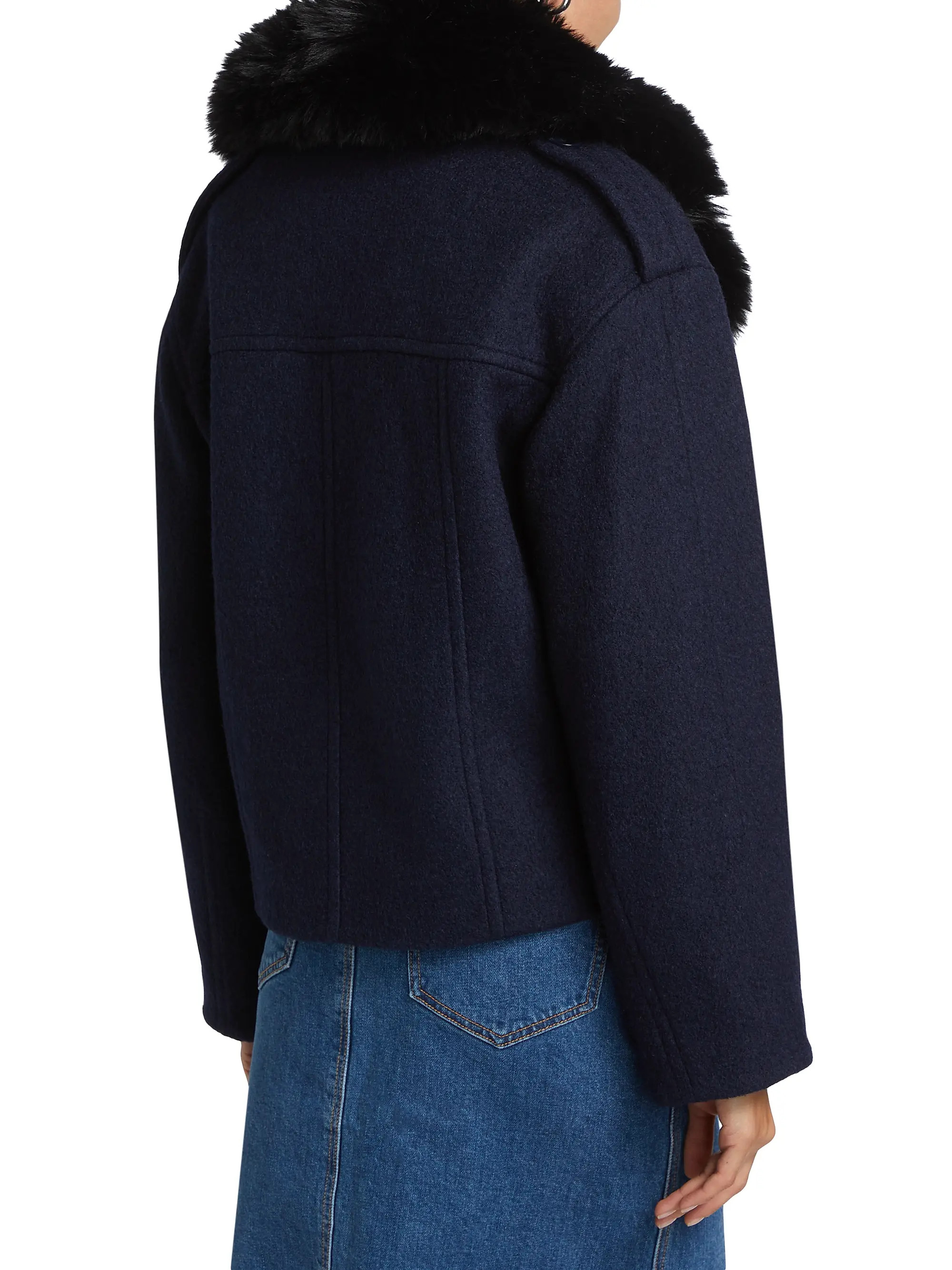 Georgia Faux Fur Collar Double-Breasted Peacoat | Saks Fifth Avenue