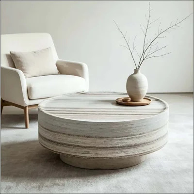 Round Coffee Table with Layered Stone Texture Design | Wayfair North America