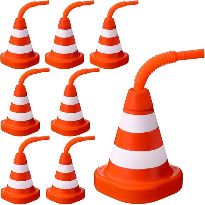 Sawysine 8 Pack Construction Cone Cups with Straws Bulk, Traffic Cones Party Favor 10 oz Plastic ... | Amazon (US)