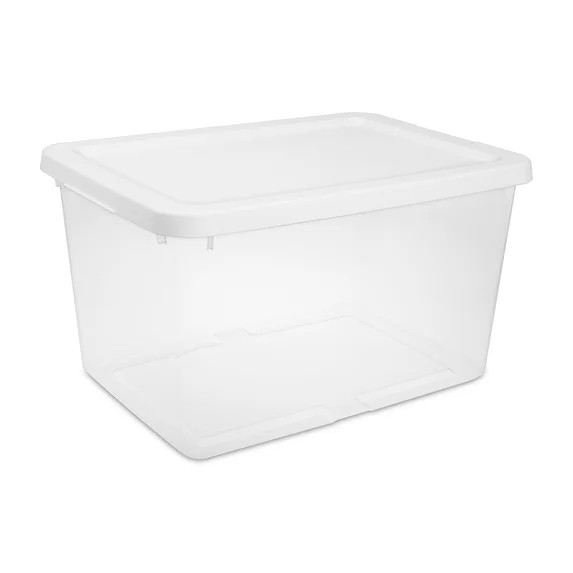 Sterilite 20 Quart Small Storage Bin, Clear Plastic Storage Container with Snap-On Lid, White | Walmart (US)