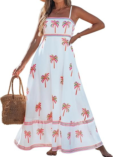 popvil Women Summer Maxi Dress 2026 Spaghetti Strap Long Beach Dress Boho A-Line Flowy Casual Sle... | Amazon (US)