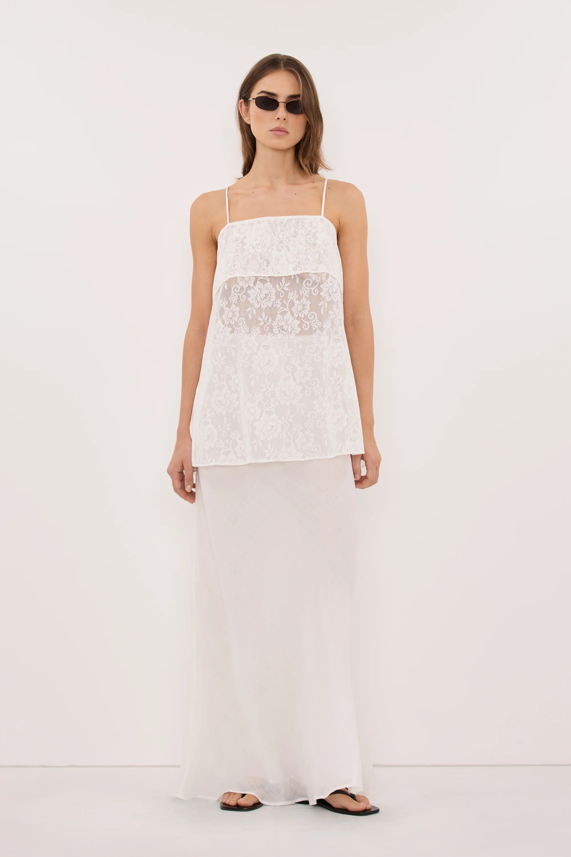 ANYA WHITE LACE WATERFALL TOP | DISSH