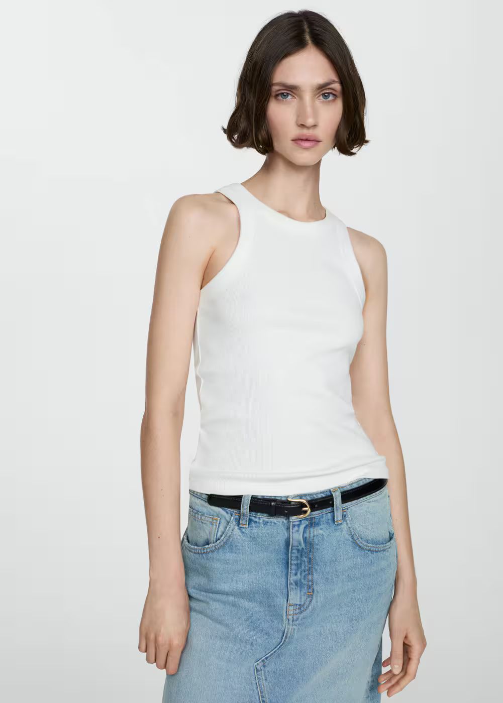 Ribbed cotton-blend top -  Women | Mango USA | MANGO (US)